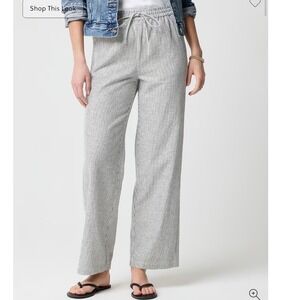 J. Crew Pants Womens 8 Blue Striped Linen Blend Drawstring Elastic Waist Cuffed